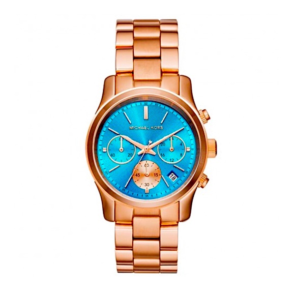 MICHAEL KORS BLUE DIAL ROSE GOLD WATCH - Picture 1 of 2